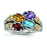 Sterling Silver & 14k Four-stone and Diamond Mother's Ring Semi-Mount QMR20/4 - shirin-diamonds
