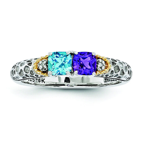 Sterling Silver & 14k Two-stone and Diamond Mother's Ring Semi-Mount QMR21/2 - shirin-diamonds