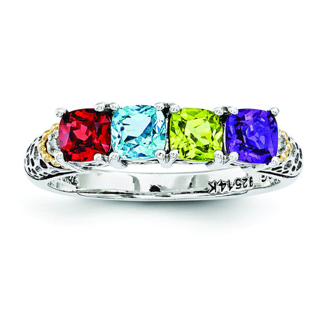Sterling Silver & 14k Four-stone and Diamond Mother's Ring Semi-Mount QMR21/4 - shirin-diamonds