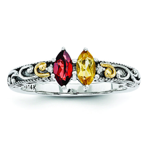 Sterling Silver & 14k Two-stone and Diamond Mother's Ring Semi-Mount QMR22/2 - shirin-diamonds