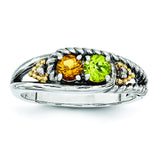 Sterling Silver & 14k Two-stone and Diamond Mother's Ring Semi-Mount QMR25/2 - shirin-diamonds