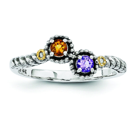 Sterling Silver & 14k Two-stone and Diamond Mother's Ring Semi-Mount QMR27/2 - shirin-diamonds