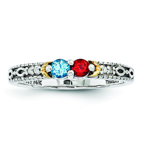 Sterling Silver & 14k Two-stone and Diamond Mother's Ring Semi-Mount QMR33/2 - shirin-diamonds