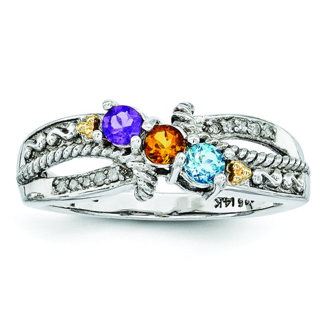 Sterling Silver & 14k Three-stone and Diamond Mother's Ring Semi-Mount QMR39/3 - shirin-diamonds