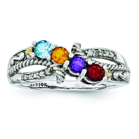 Sterling Silver & 14k Four-stone and Diamond Mother's Ring Semi-Mount QMR39/4 - shirin-diamonds