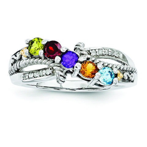 Sterling Silver & 14k Five-stone and Diamond Mother's Ring Semi-Mount QMR39/5 - shirin-diamonds