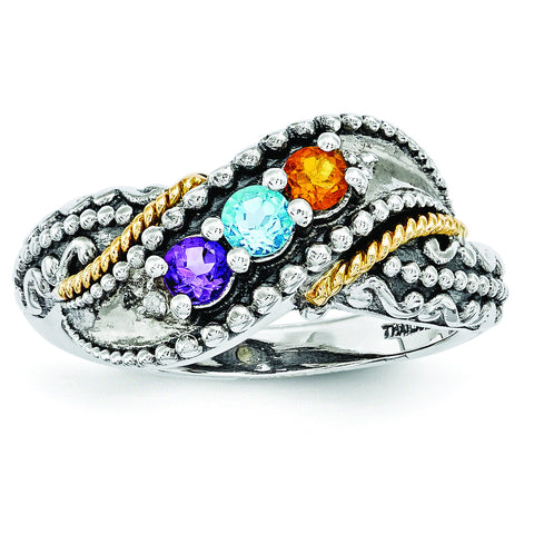 Sterling Silver & 14k Three-stone and Diamond Mother's Ring Semi-Mount QMR40/3 - shirin-diamonds