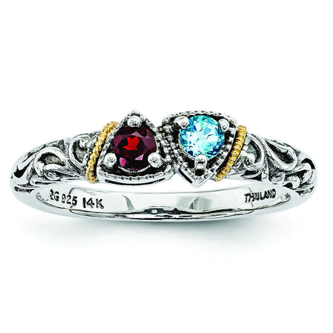 Sterling Silver & 14k Two-stone Mother's Ring Mounting QMR42/2 - shirin-diamonds