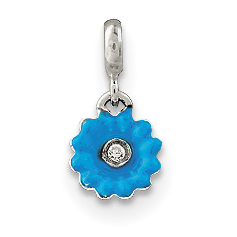 Sterling Silver Blue Enamel Flower w/ CZ Enhancer QN106 - shirin-diamonds