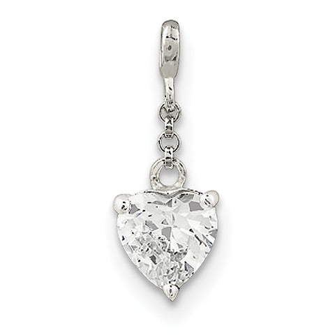 Sterling Silver Clear CZ Heart 1/2in Dangle Enhancer QN137 - shirin-diamonds