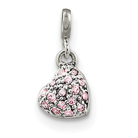 Sterling Silver Pink CZ Puffed Heart Enhancer QN140 - shirin-diamonds
