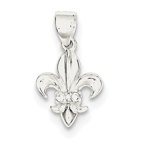 Sterling Silver CZ Fleur De Lis Pendant QP1131 - shirin-diamonds