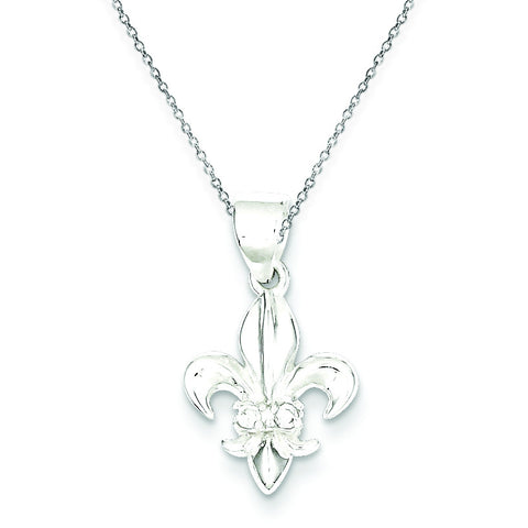 Sterling Silver Rhodium Plated CZ Fleur De Lis Pendant QP1131/SP - shirin-diamonds