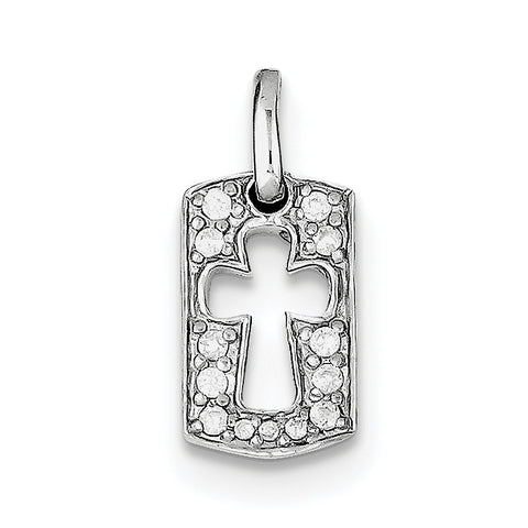 Sterling Silver Rhodiulm Plated Faith CZ Open Cross Charm QP1243 - shirin-diamonds