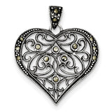 Sterling Silver Marcasite Heart Pendant QP1273 - shirin-diamonds