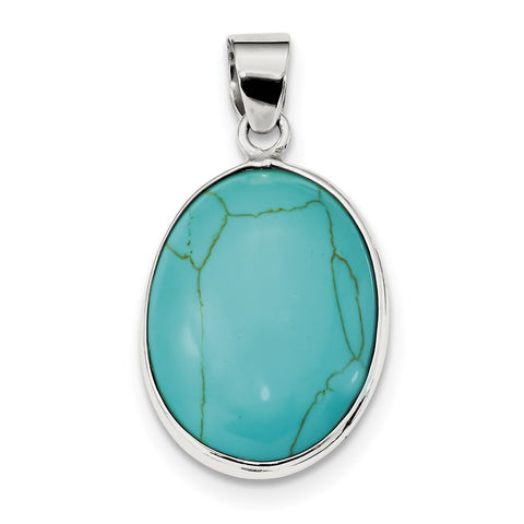 Sterling Silver Oval Turquoise Pendant QP1323 - shirin-diamonds