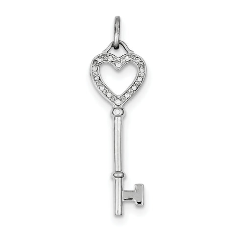 Sterling Silver CZ Heart Key Pendant QP1539 - shirin-diamonds