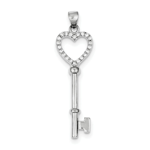 Sterling Silver CZ Heart Key Pendant QP1550 - shirin-diamonds