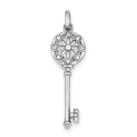 Sterling Silver CZ Key Pendant QP1553 - shirin-diamonds