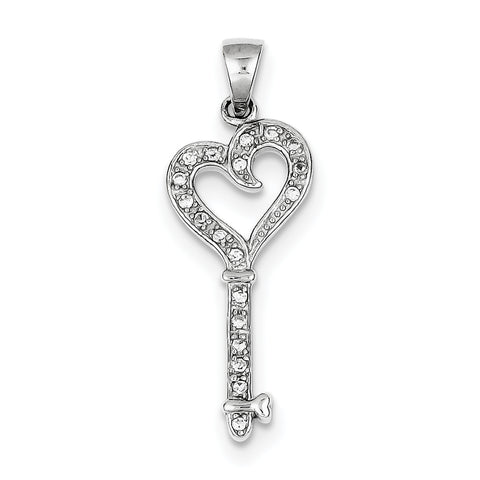 Sterling Silver CZ Heart Key Pendant QP1565 - shirin-diamonds