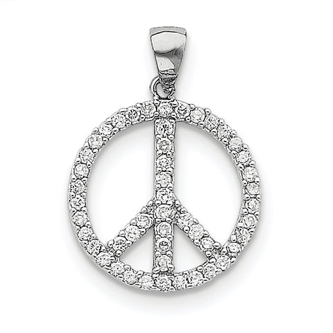 Sterling Silver CZ Peace Symbol Pendant QP1831 - shirin-diamonds