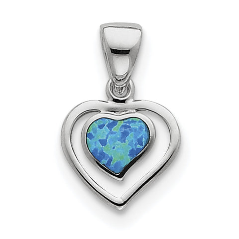 Sterling Silver Created Blue Opal Inlay Heart Pendant QP1894 - shirin-diamonds