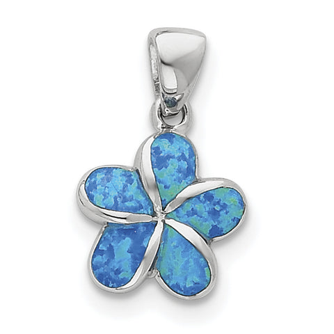 Sterling Silver Created Blue Inlay Opal Flower Pendant QP1898 - shirin-diamonds