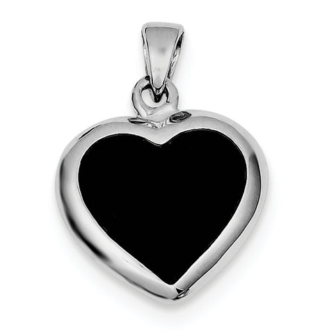 Sterling Silver Onyx & Mother Of Pearl Reversible Heart Pendant QP194 - shirin-diamonds