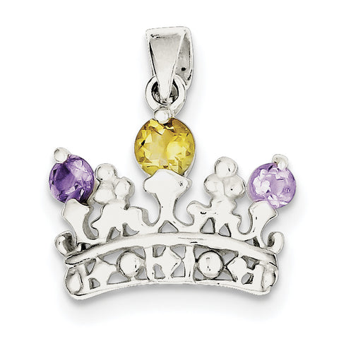 Sterling Silver Citrine & Amethyst Polished Crown Pendant QP1965 - shirin-diamonds