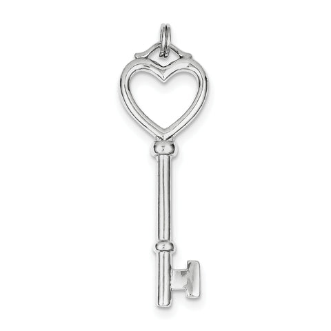 Sterling Silver Open Heart Top Large Key Pendant QP2017 - shirin-diamonds