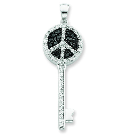 Sterling Silver Black and Clear CZ Peace Sign Top Key Pendant QP2031 - shirin-diamonds