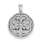 Sterling Silver CZ Circle w/ Flower Design Locket Pendant QP2049 - shirin-diamonds