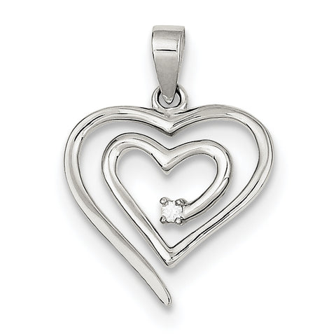 Sterling Silver Single CZ Heart Pendant QP2054 - shirin-diamonds