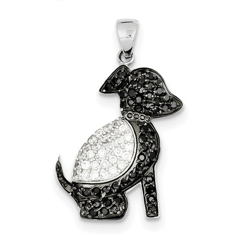 Sterling Silver Black and Clear CZ Dog Pendant QP2096 - shirin-diamonds