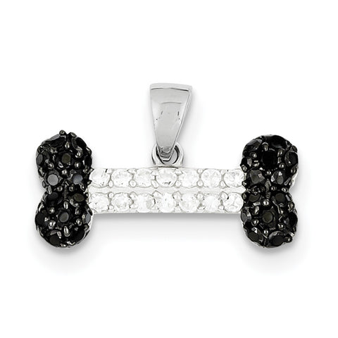Sterling Silver Black & Clear CZ Dog Bone Pendant QP2099 - shirin-diamonds