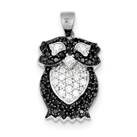 Sterling Silver Black & White CZ Owl Pendant QP2116 - shirin-diamonds