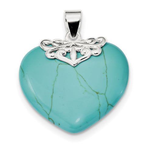 Sterling Silver Turquoise Heart Stone Pendant QP2128 - shirin-diamonds