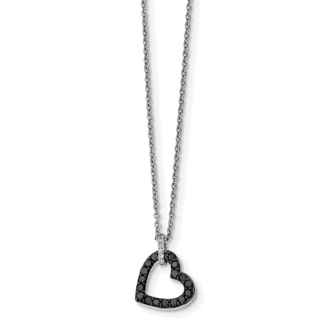 Sterling Silver Black & White Diamond Pendant Necklace QP2162 - shirin-diamonds
