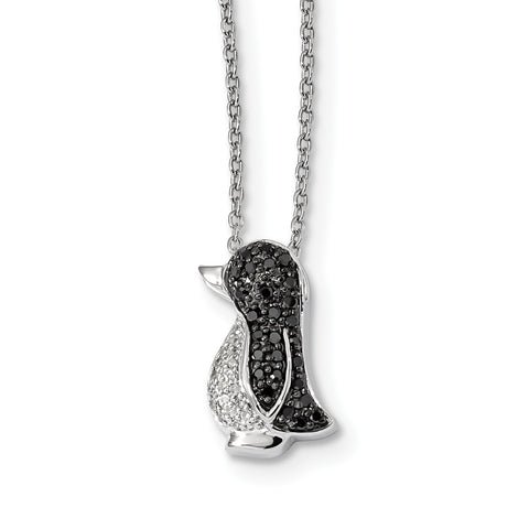 Sterling Silver Black and White Diamond Penguin Pendant QP2286 - shirin-diamonds