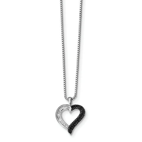 Sterling Silver Black and White Diamond Heart Pendant QP2290 - shirin-diamonds