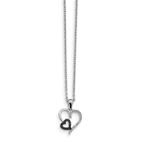 Sterling Silver Black and White Diamond Heart Pendant QP2304 - shirin-diamonds