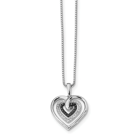Sterling Silver Black and White Diamond Heart Pendant Necklace QP2309 - shirin-diamonds