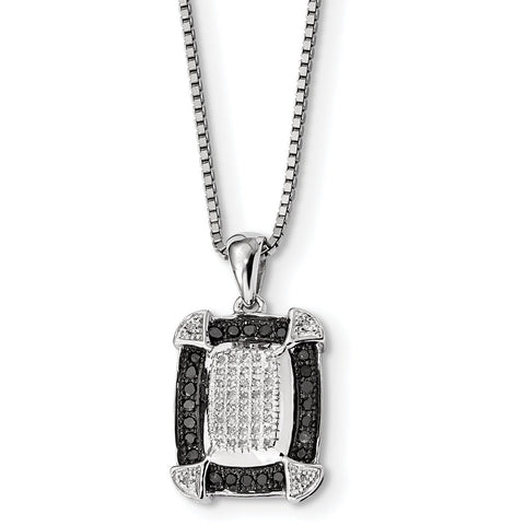 Sterling Silver Black & White Diamond Pendant Necklace QP2332 - shirin-diamonds
