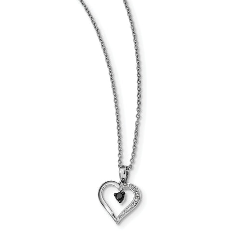 Sterling Silver Black and White Diamond Heart Pendant QP2335 - shirin-diamonds