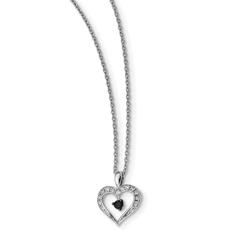 Sterling Silver Black and White Diamond Heart Pendant Necklace QP2336 - shirin-diamonds