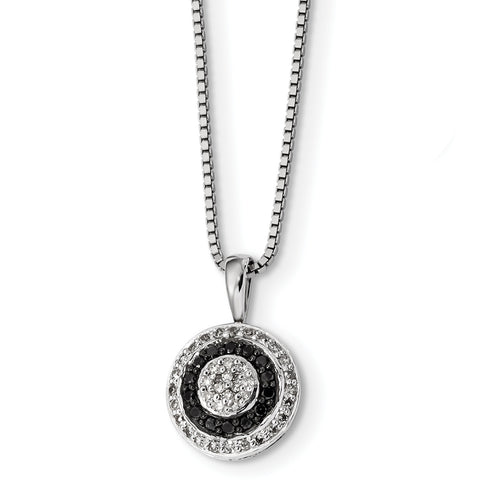 Sterling Silver Black and White Diamond Circle Pendant Necklace QP2341 - shirin-diamonds