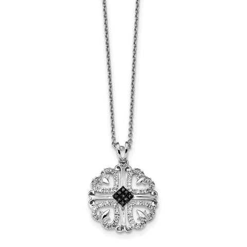 Sterling Silver Black and White Diamond 4 Heart Pendant Necklace QP2342 - shirin-diamonds