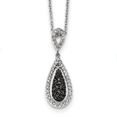 Sterling Silver Black and White Diamond Double Teardrop Pendant QP2347 - shirin-diamonds