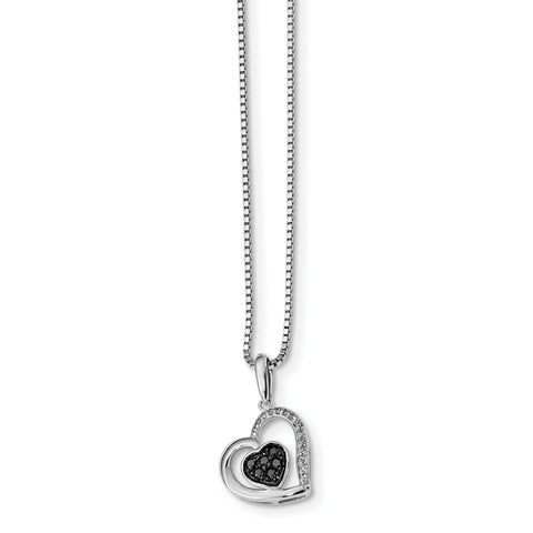 Sterling Silver Black & White Diamond Heart Pendant QP2363 - shirin-diamonds