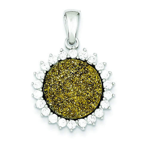 Sterling Silver with Yellow Druzy and CZ Round Pendant QP2444 - shirin-diamonds